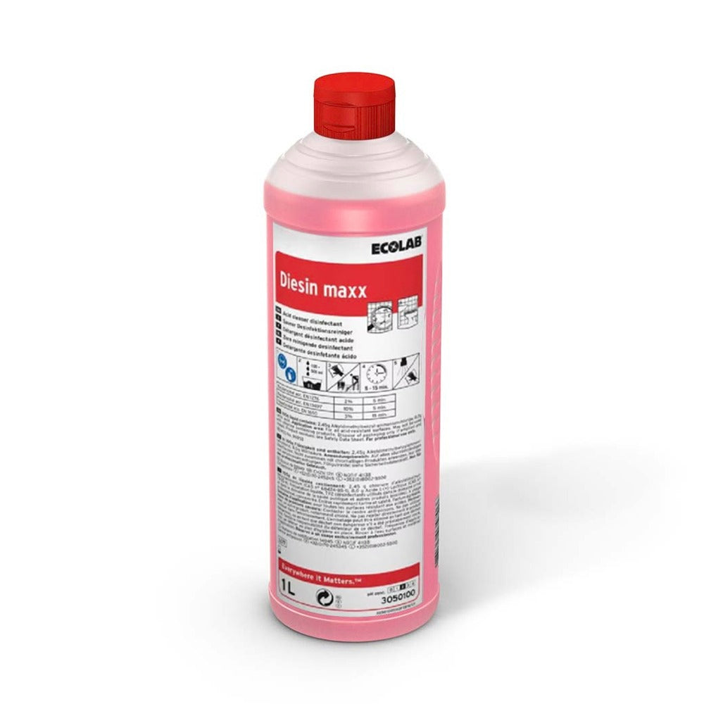 Ecolab Diesin Maxx, detergent detartrant/anticalcar dezinfectant acid, concentrat, pentru murdărie grea, cu aviz biocid MS, 1L
