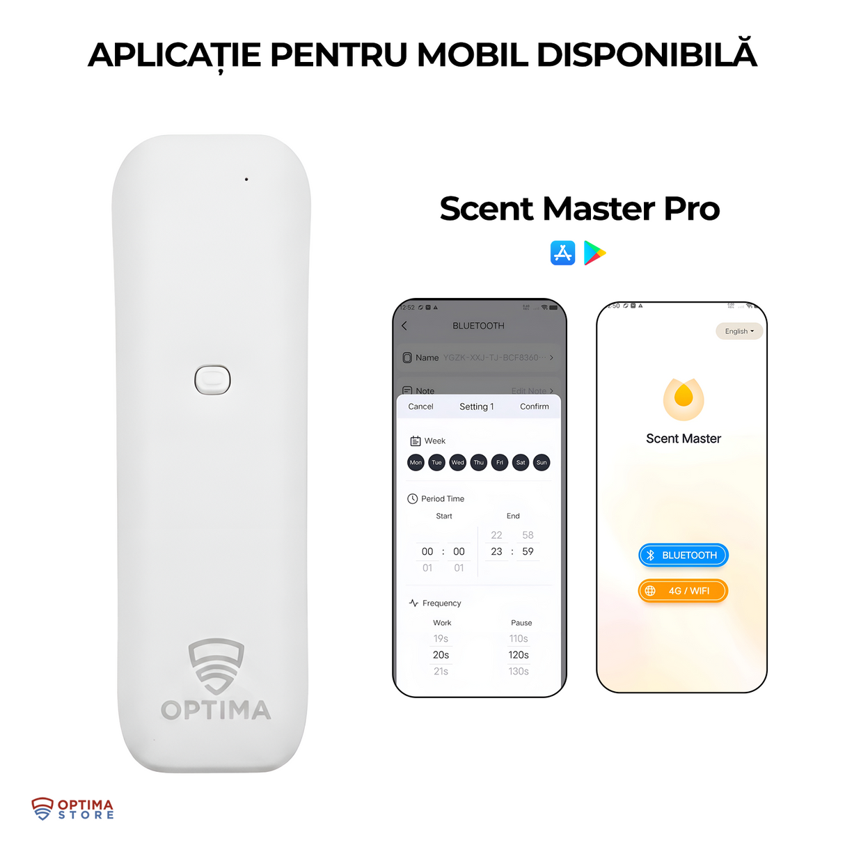 Difuzor profesional / aparat de parfumare ambientala prin atomizare la rece, aplicație mobil, 100 m², 100 ml, 2 W