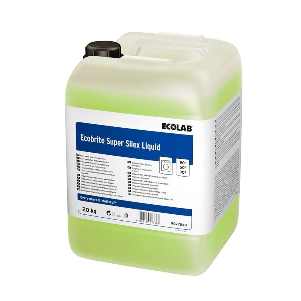 Ecolab Ecobrite Super Silex Liquid, detergent parfumat pentru rufe, complet enzimatic cu pH neutru, 20kg