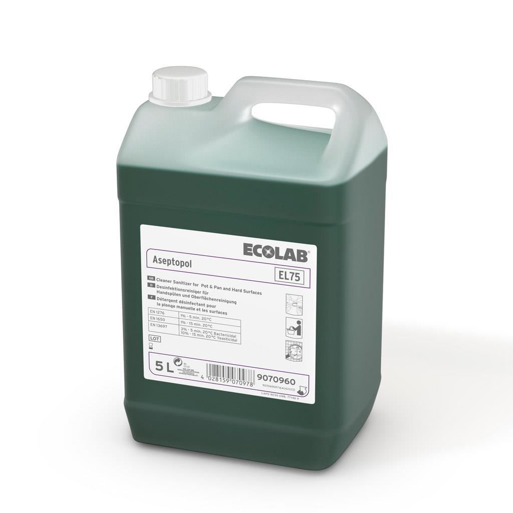 Ecolab Aseptopol EL 75, detergent dezinfectant pentru suprafețe lavabile și veselă, cu aviz biocid MS, 5L