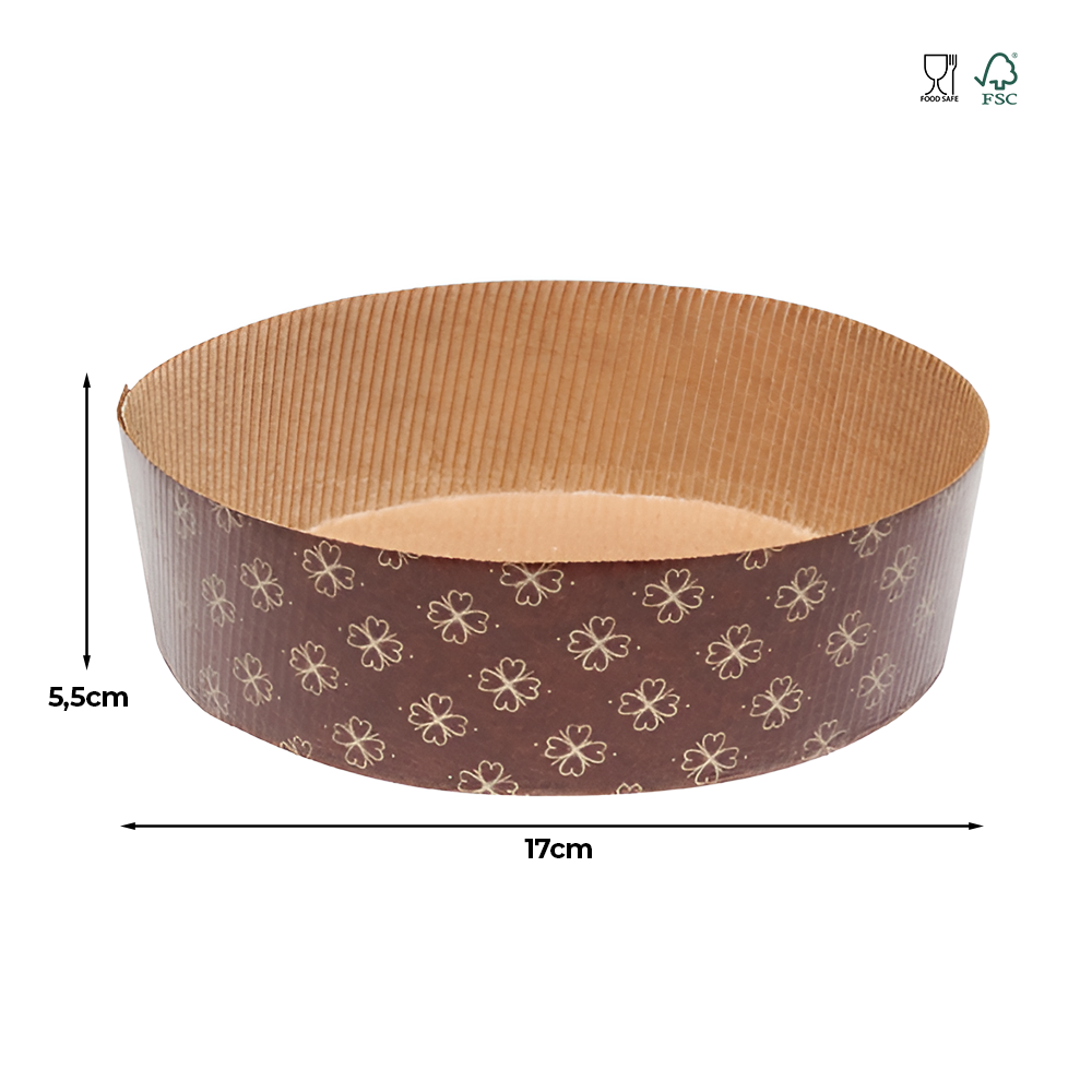 Formă copt Panettone, pască, carton maro, rezistentă la grăsimi, desprindere ușoară, termorezistentă, 17x5,5cm (60buc/set)