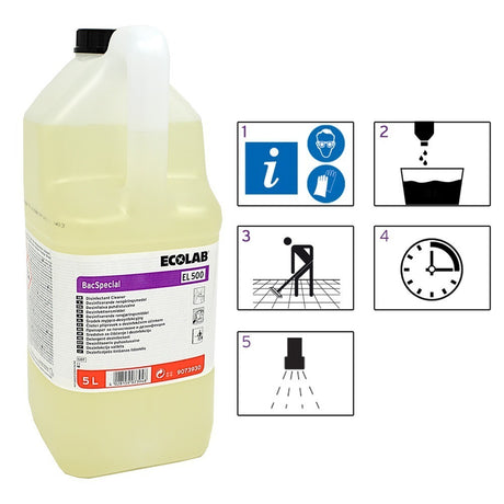 Ecolab Bac Special EL 500, detergent dezinfectant alcalin pentru zone de preparare alimente, cu aviz biocid MS, 5L