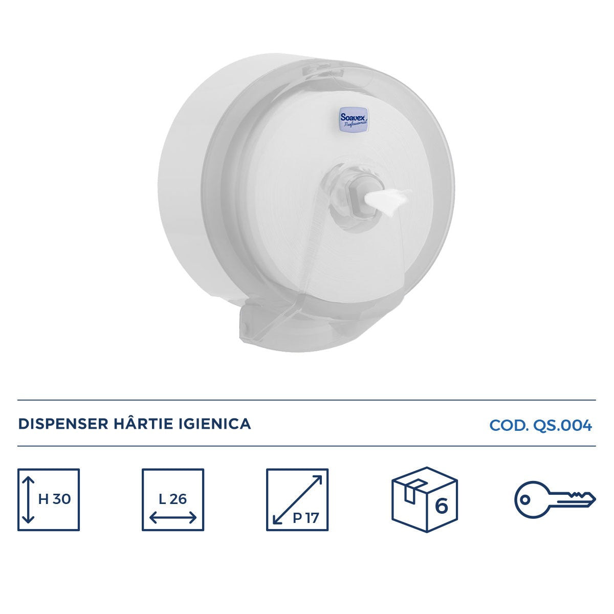 Soavex, dispenser hârtie igienică cu sistem fără atingere, alb, QS.004