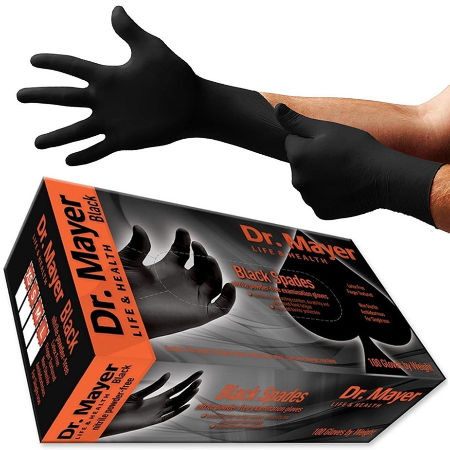Manusi nitril super rezistente fara pudra marime XL , BLACK SPADES ,DR. MAYER Cutie manusi de unica folosinta, (100buc/cut)