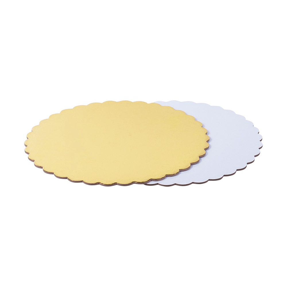 Disc festonat pentru tort cu 2 fețe, gros, laminat, auriu - alb