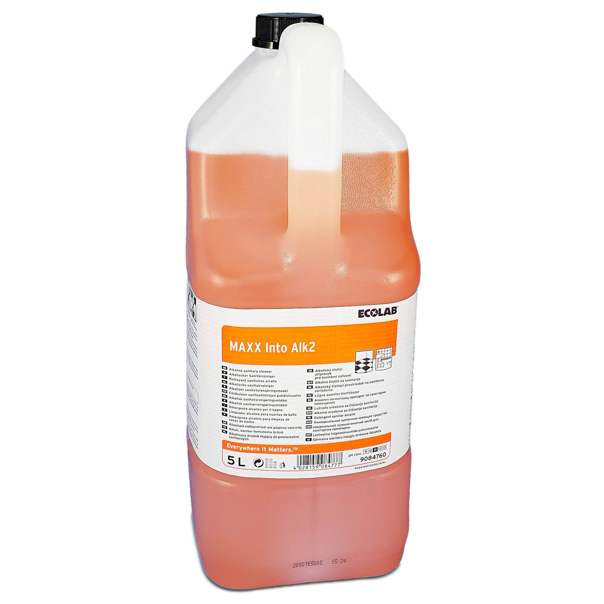 Ecolab Maxx Into Alk2, detergent sanitar alcalin superconcentrat, pentru suprafețele sensibile la acid, 5L