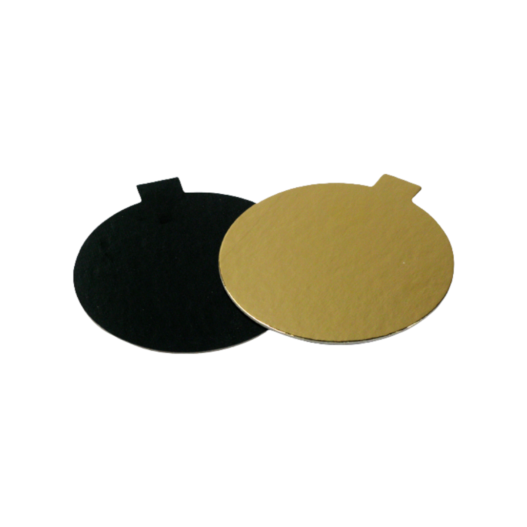 Disc monoporție cu mâner, rotund, 2mm, laminat, 2 fețe, auriu - negru (200buc/set)