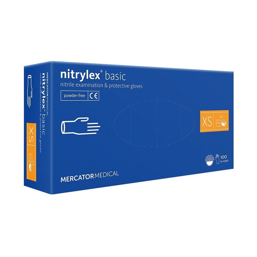 Nitrylex Basic, mănuși nepudrate din nitril, albastre, mărimea XS, (100buc/set)