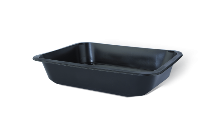 Tăviță PP termosudabilă, negru, cu capac transparent, 187x137x37mm