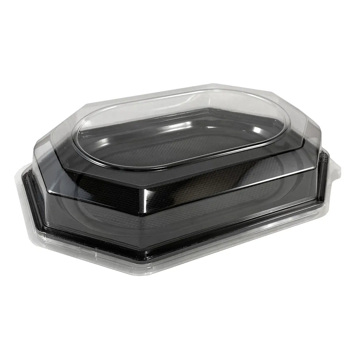 Platou pentru apertiv, oval, negru, cu capac transparent, 33.5x25x4cm