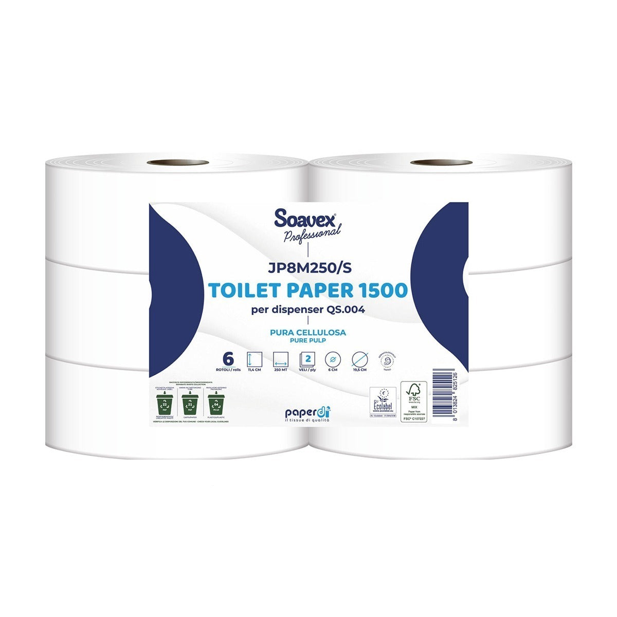 Soavex, rolă hârtie igienică, celuloză pură, 250m, 2 straturi, (6 buc/set)