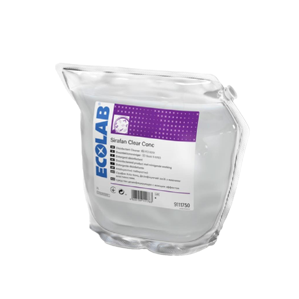 Sirafan Clear Conc, Ecolab, 2 L, detergent concentrat pentru curățarea și dezinfectarea suprafețelor dure