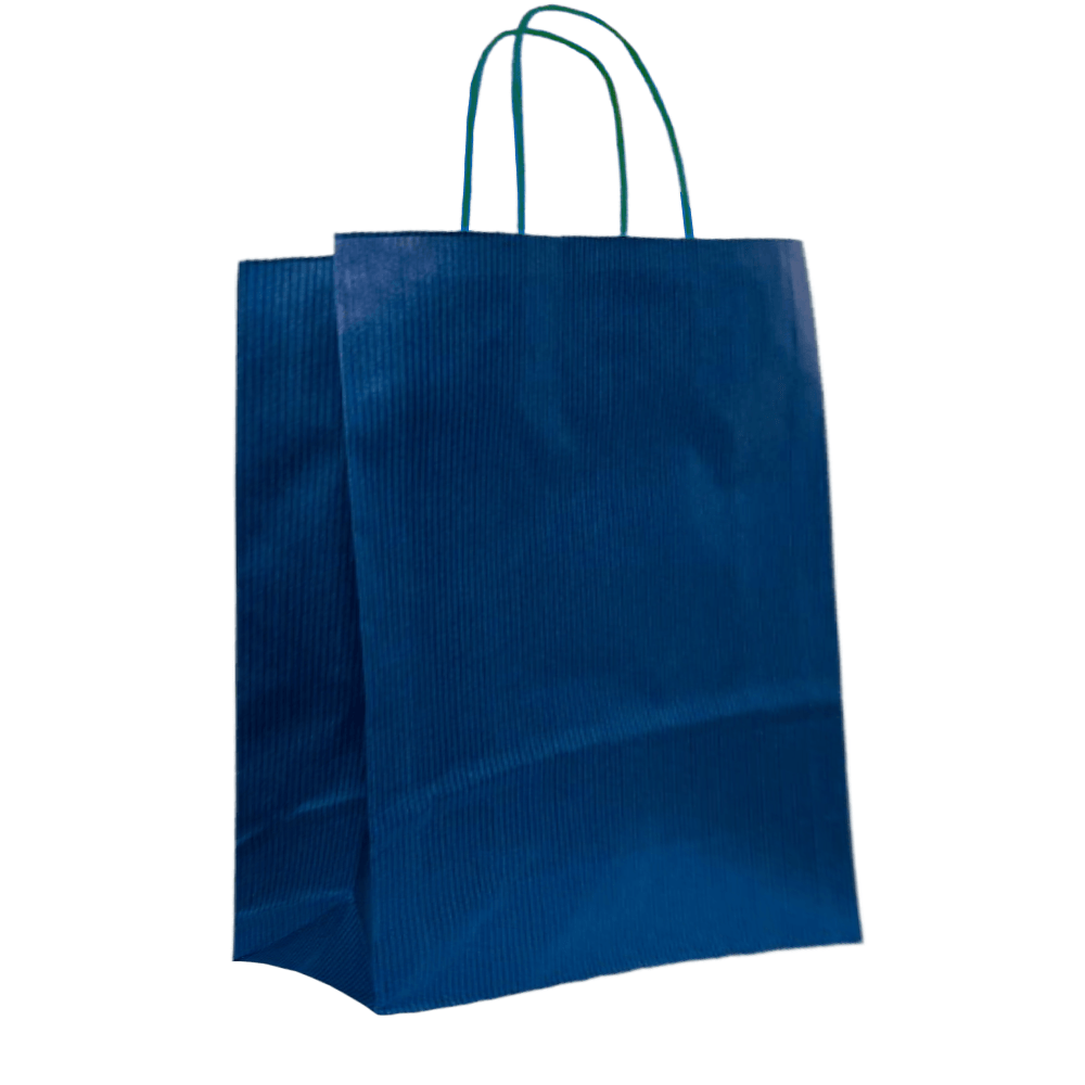 Sacoșă din hârtie, albastră, mâner tip șnur, 32x12x41cm