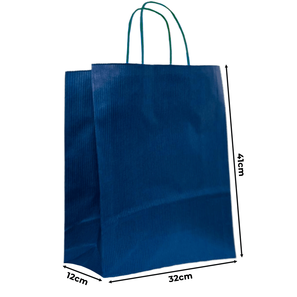Sacoșă din hârtie, albastră, mâner tip șnur, 32x12x41cm