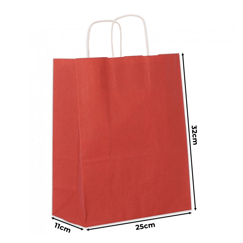 Sacoșă de hârtie roșie, cu mâner tip șnur, 25x11x32cm