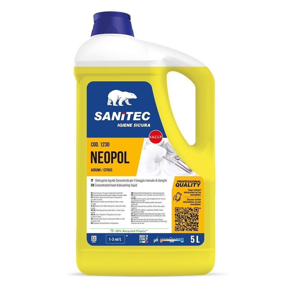 Detergent de vase manual, Sanitec Neopol, cu parfum de citrice, 5L
