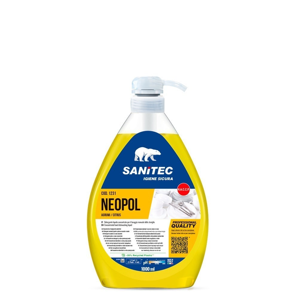 Detergent de vase manual, Sanitec Neopol, cu parfum de citrice, 1L