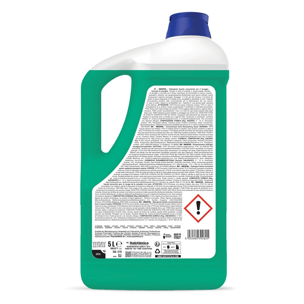 Detergent de vase manual, Sanitec Neopol, cu parfum de lămâie, 5L