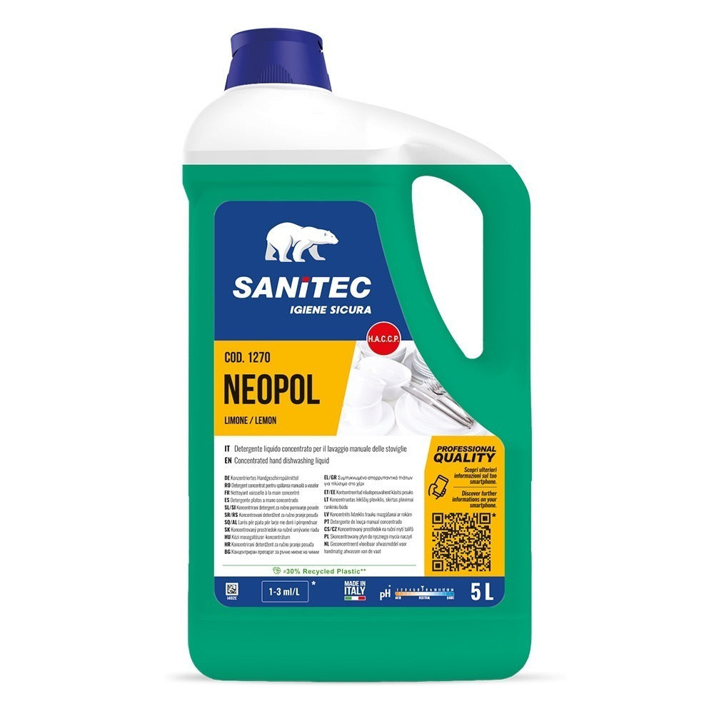 Detergent de vase manual, Sanitec Neopol, cu parfum de lămâie, 5L