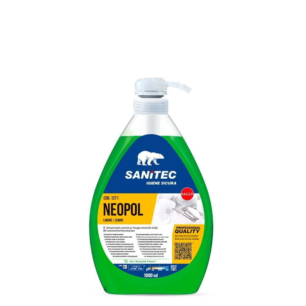 Detergent de vase manual, Sanitec Neopol, cu parfum de lămâie, 1L