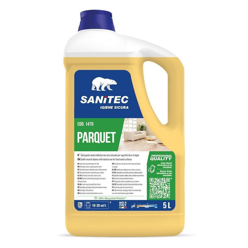 Detergent concentrat cu ceară naturală pentru suprafețe din lemn, Sanitec Parquet, 5L
