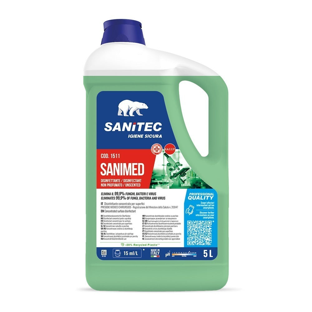 Detergent dezinfectant concentrat pentru suprafețe și echipamente, Sanitec Sanimed, cu aviz biocid MS, 5L