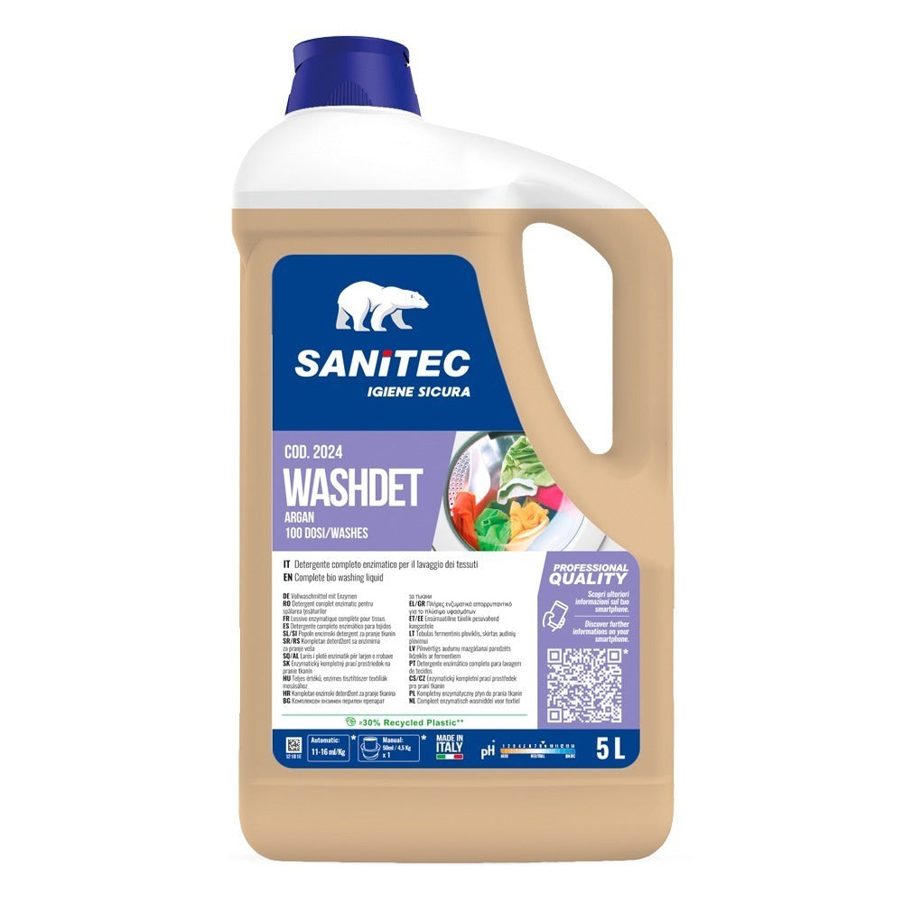 Detergent de rufe universal enzimatic, Sanitec WashDet, cu parfum de argan, 5L