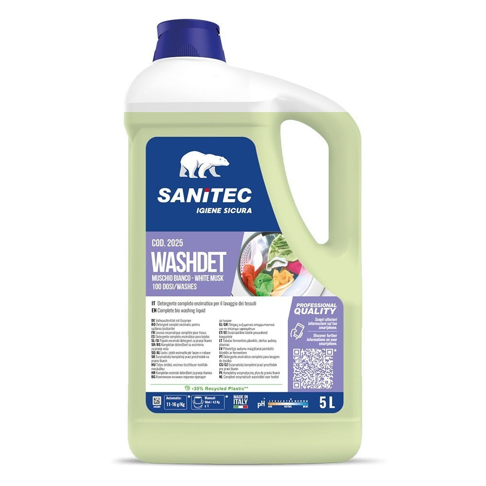 Detergent de rufe universal enzimatic, Sanitec WashDet BluOrchid, cu parfum de mosc alb, 5L