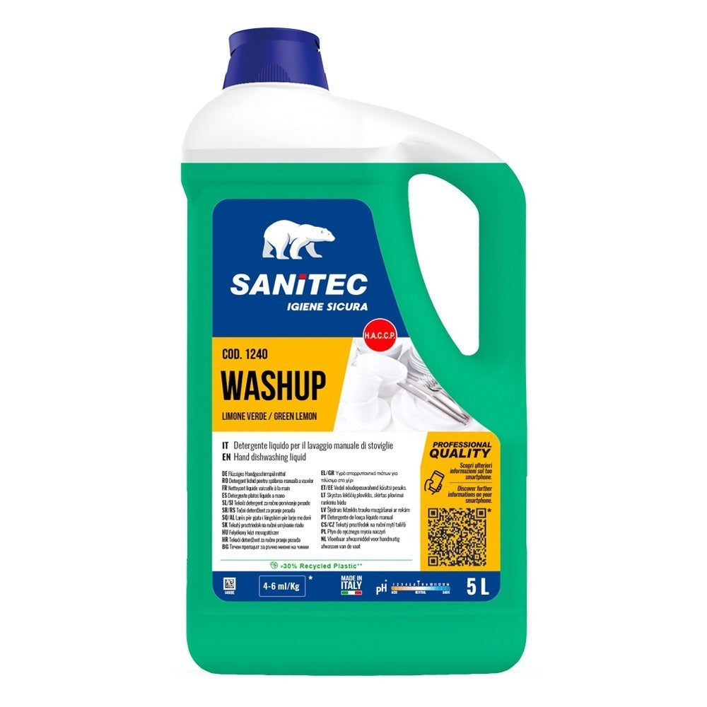 Detergent de vase manual, Sanitec Washup, cu parfum de lămâie, 5L