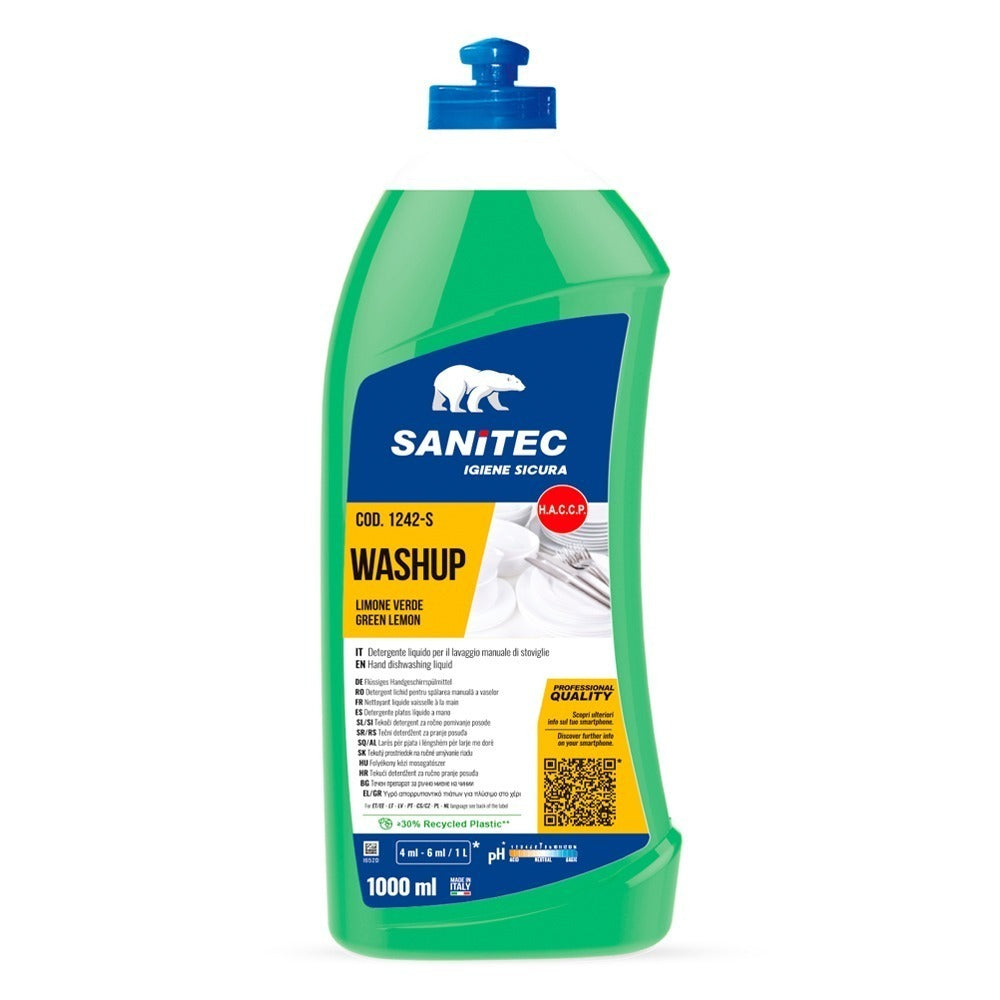Detergent de vase manual, Sanitec Washup, cu parfum de lămâie, 1L