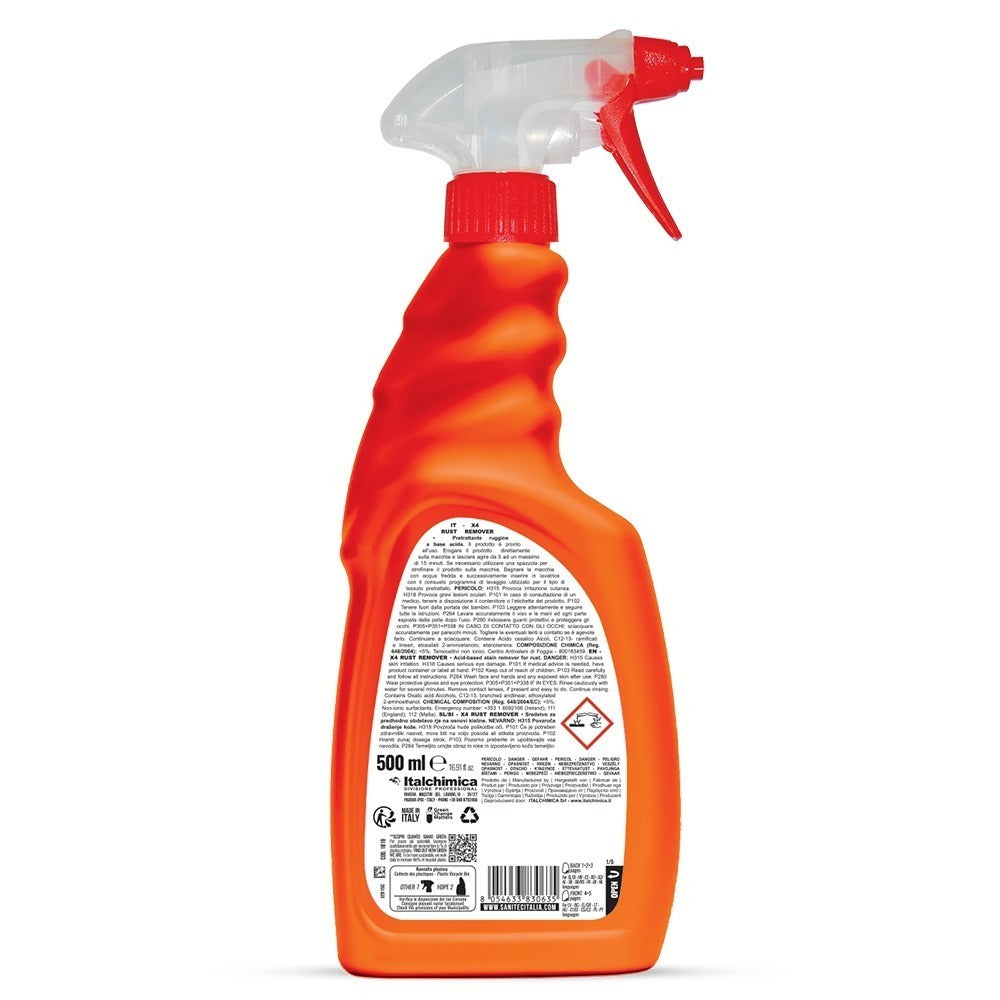 Soluție pretratare pete de rugină, ciment, oxizi minerali, piatră vânătă, Sanitec X4 Rust Remover, 500ml