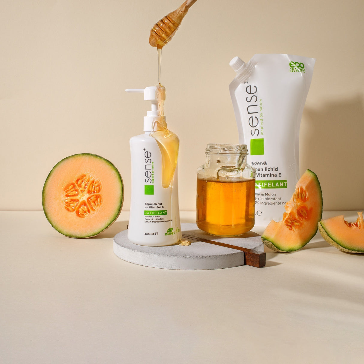 Sense, săpun lichid catifelant, honey & melon, 330ml