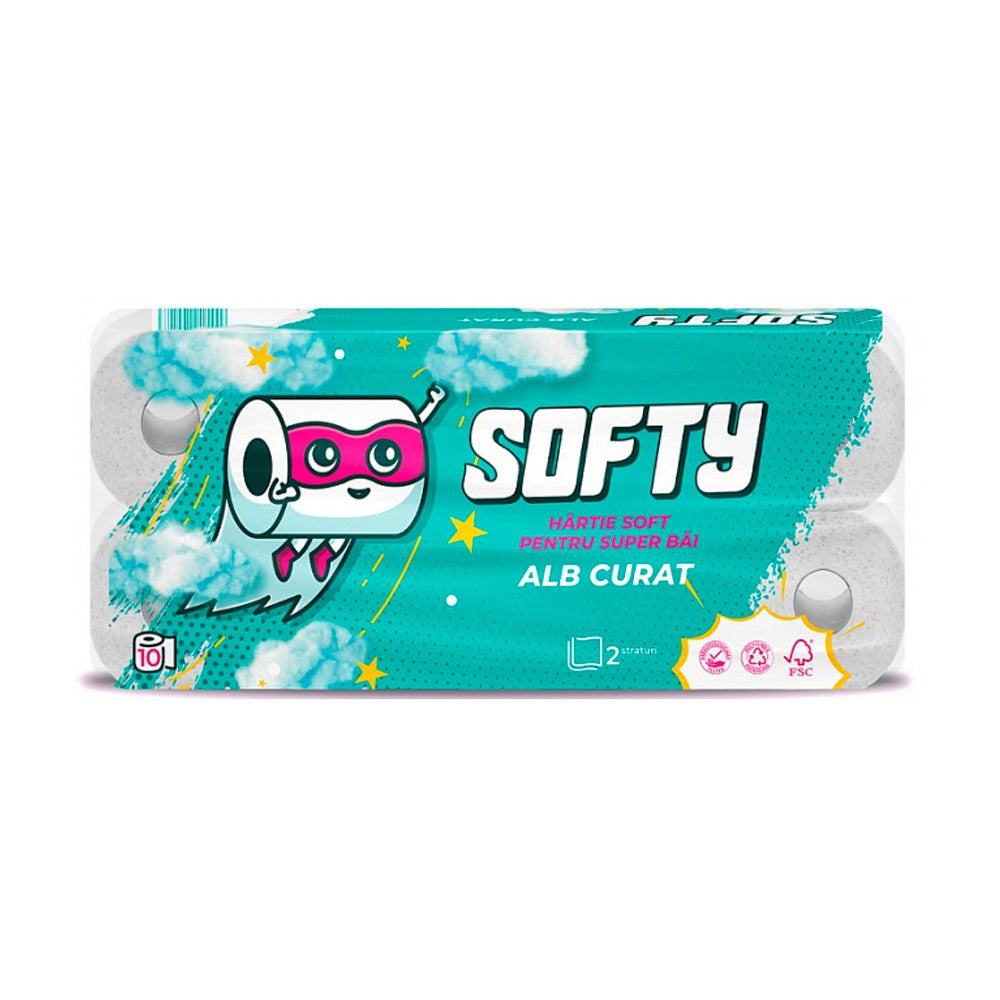 Hârtie igienică neparfumată 2 straturi, Softy, 12m, 10 role/set