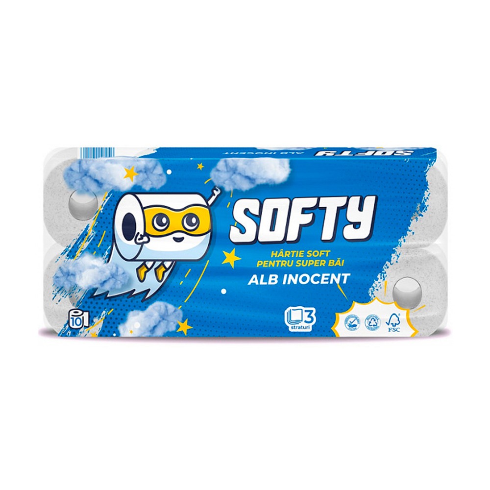 Hârtie igienică 3 straturi, Softy, 12m, 10 role/set