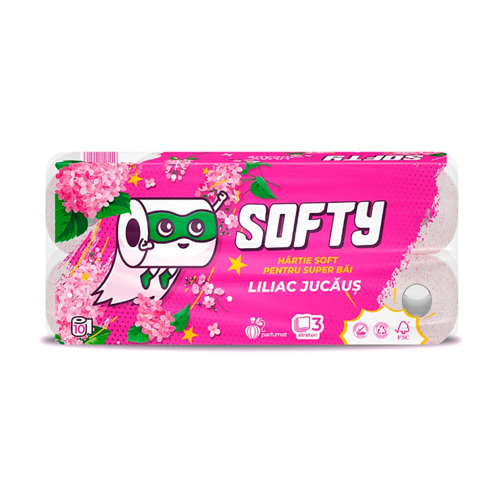 Hârtie igienică 3 straturi, Softy, 12m, 10 role/set