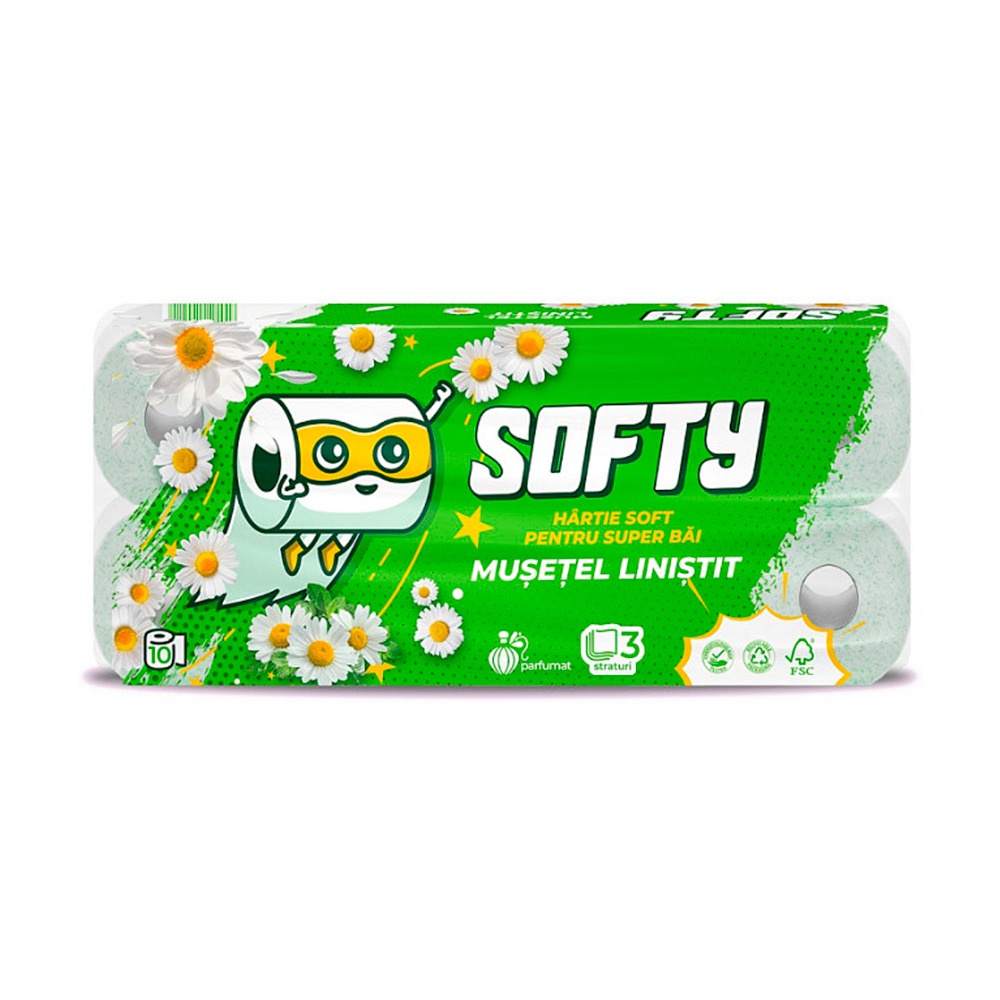 Hârtie igienică 3 straturi, Softy, 12m, 10 role/set