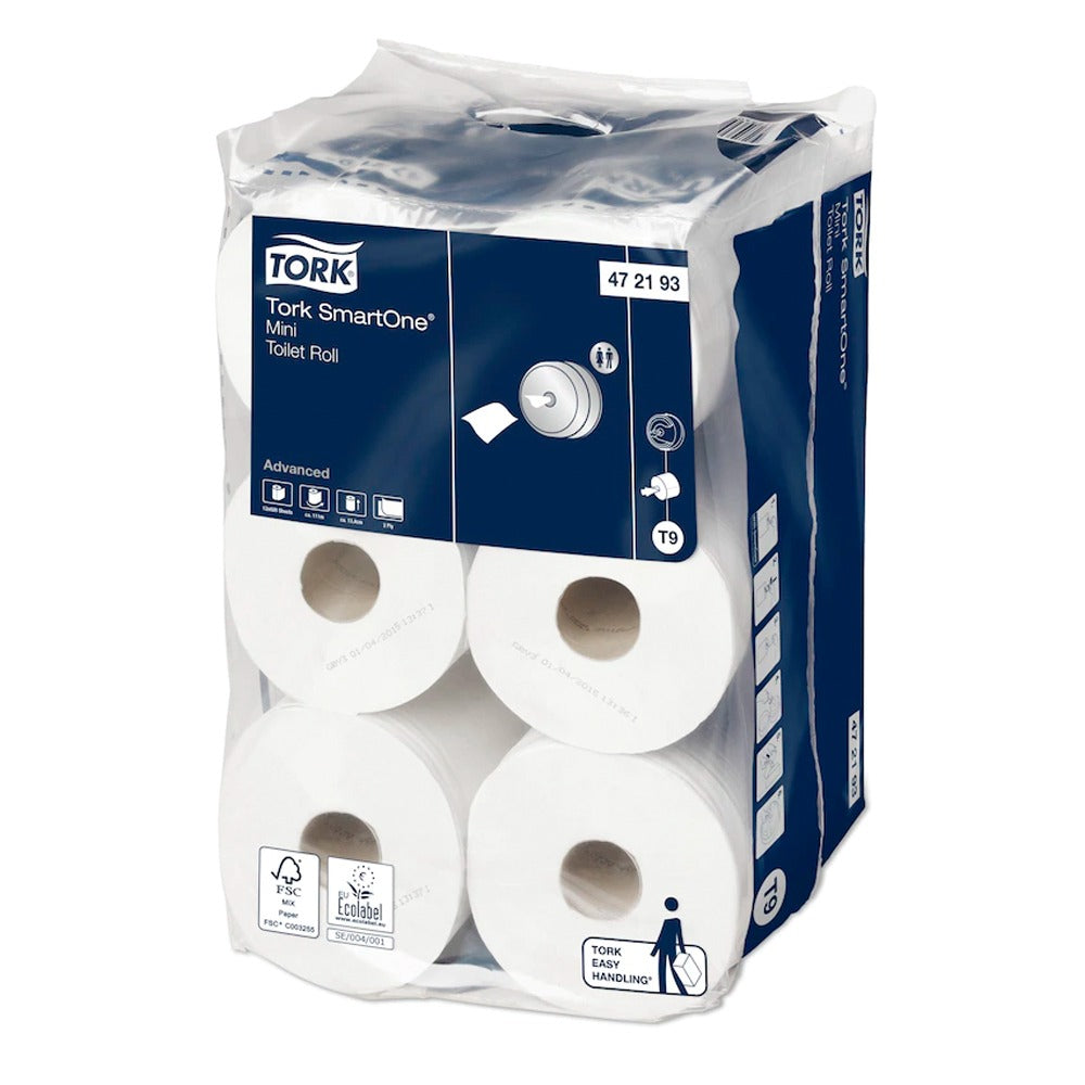 Rolă hârtie igienică, Tork SmartOne mini T9, 2 straturi, 111m, 12 role/set, 472193