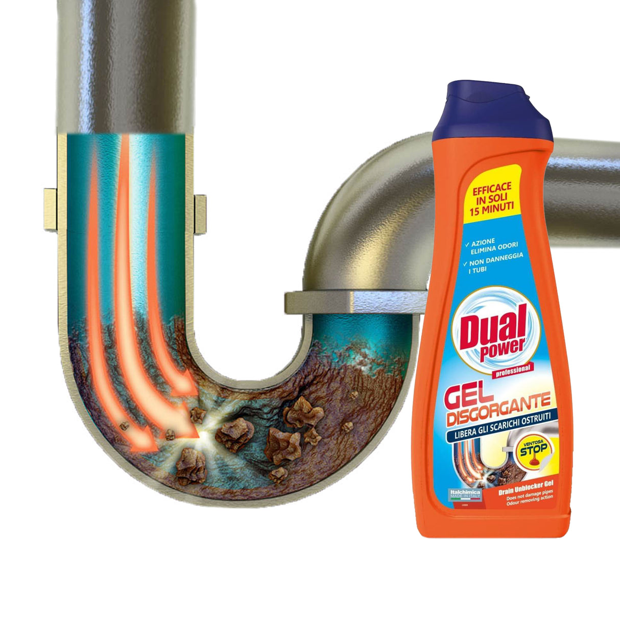 Gel profesional pentru desfundat tevi, Dual Power, 1 litru