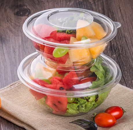 Bol pentru salată, negru, cu capac transparent, 1000cc, (75 buc/set)