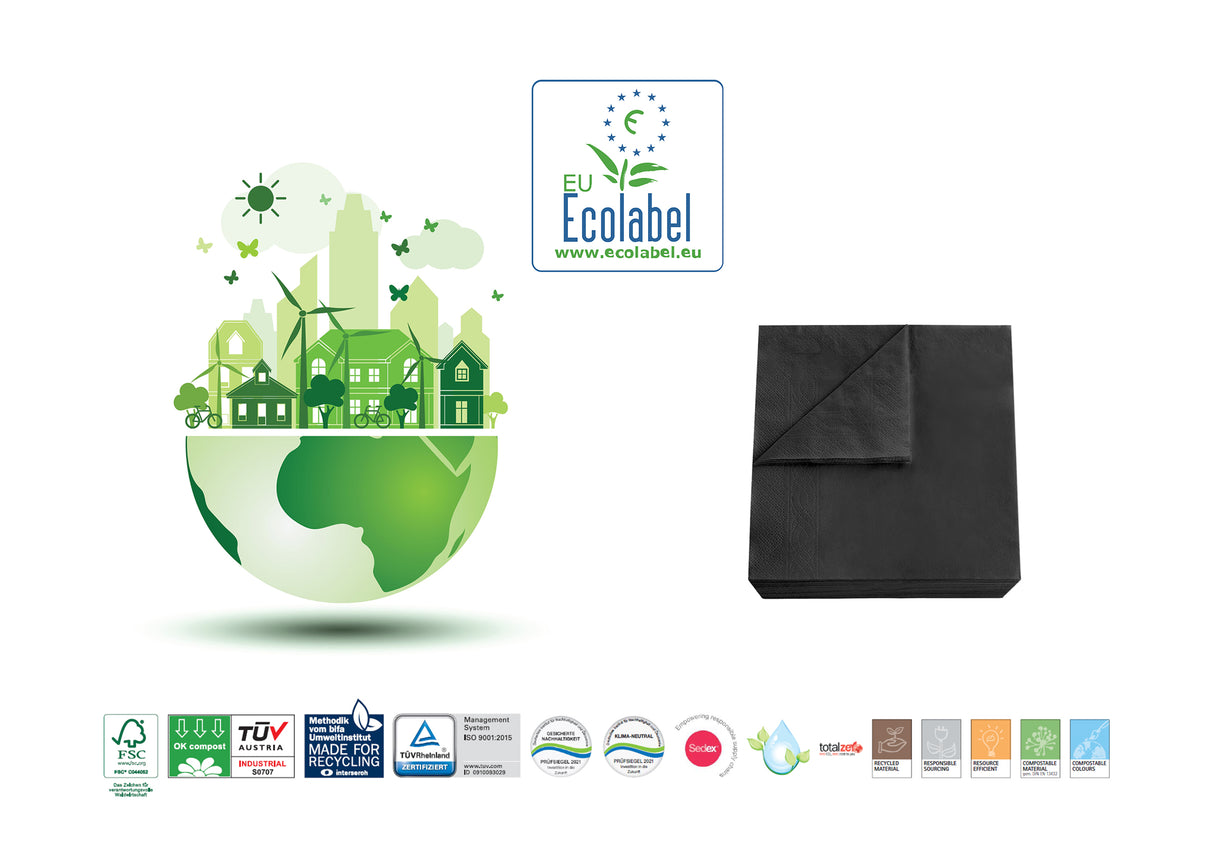 Servetele Mank Tissue, culoarea negru, 33x33 cm pliat, in 8, ecologice, biodegradabile, (100buc/set)