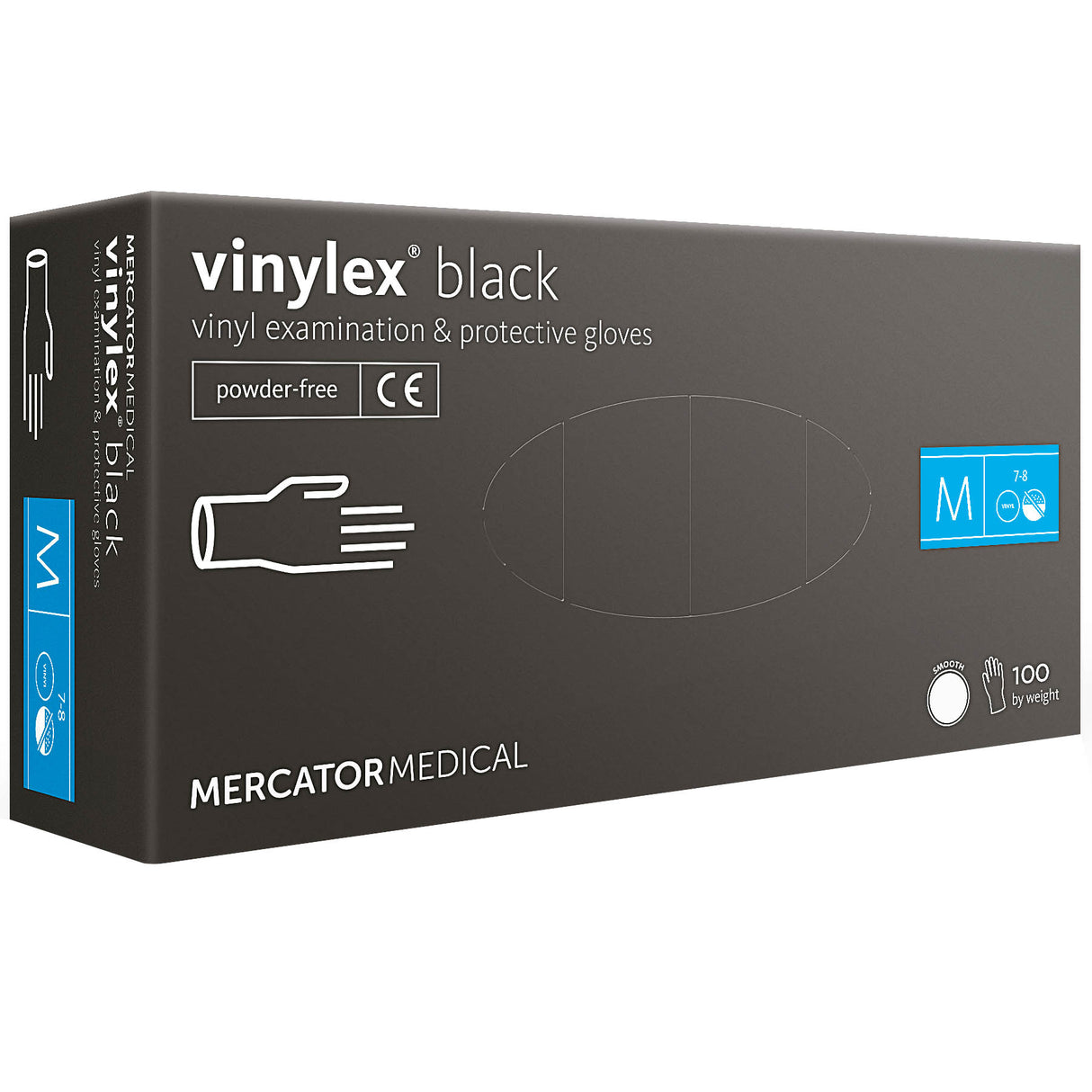 Manusi vinil medicale pentru examinare, nepudrate, negre, VINYLEX BLACK marimea M de unica folosinta, Mercator Medical, (100buc/set)