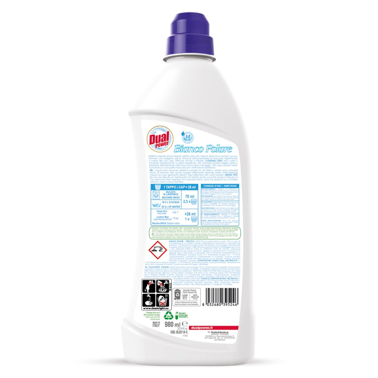 Inalbitor cu oxigen activ, pentru rufe, BIANCO POLARE Dual Power, 1 L