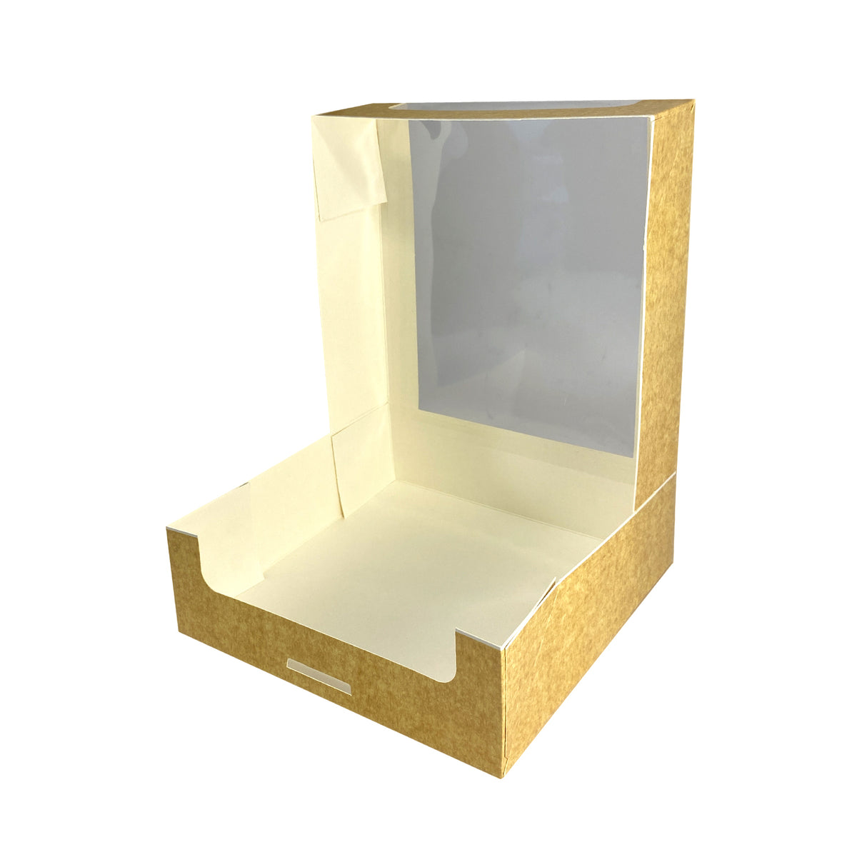 Cutie pentru prăjituri, kraft natural, cu fereastră, 20x20x6 cm