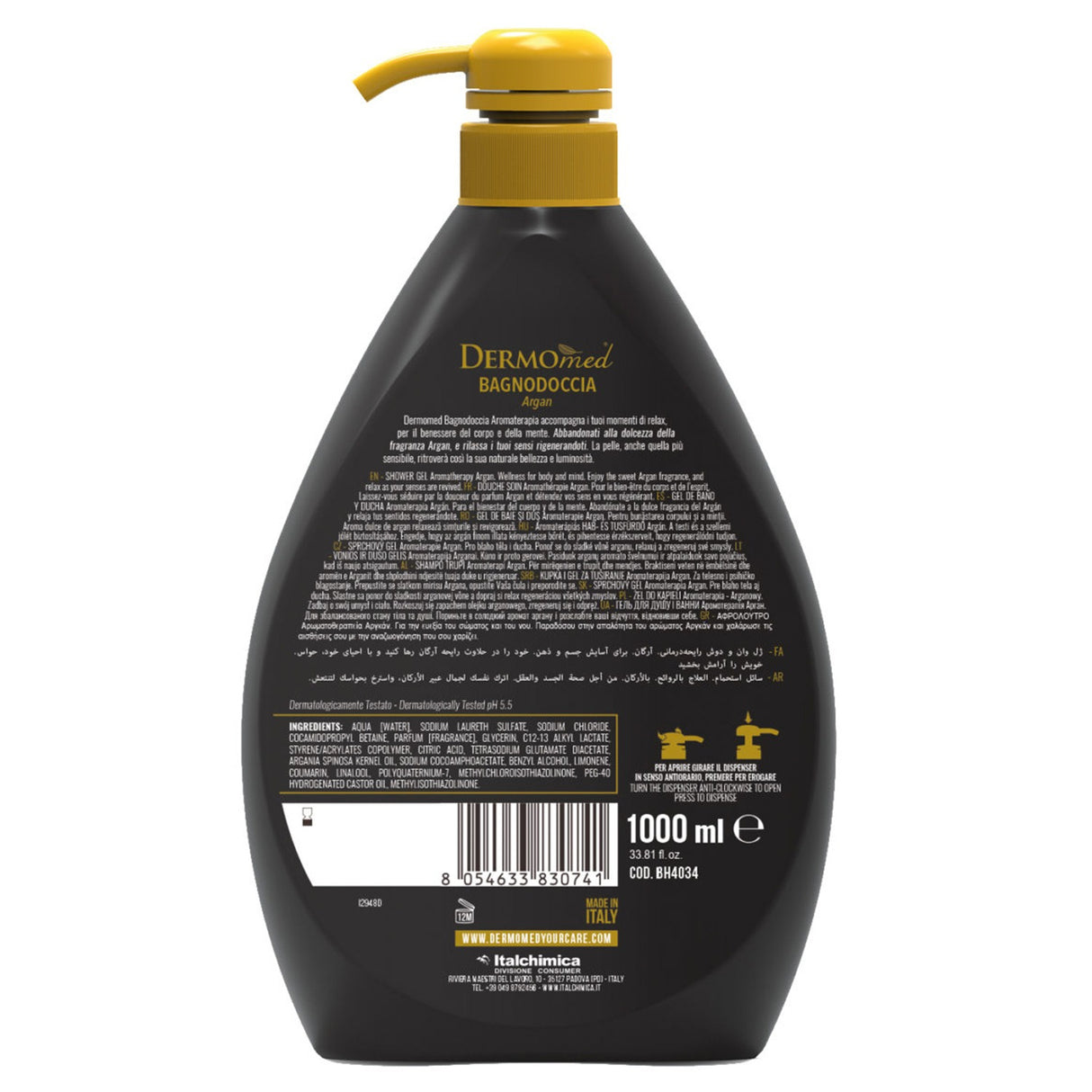 Gel de dus cu ulei de argan, cu pompita, Dermomed, 1 L