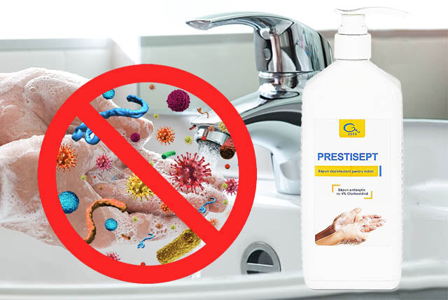 Sapun lichid dezinfectant PRESTISEPT 1L GM2000 antiseptic igienic si chirurgical pentru maini si tegumente
