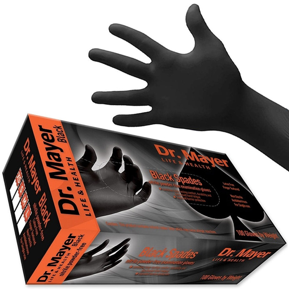 Manusi nitril negre super rezistente fara pudra Black SPADES DR. MAYER, de unica folosinta, marimea M, (100buc/set)