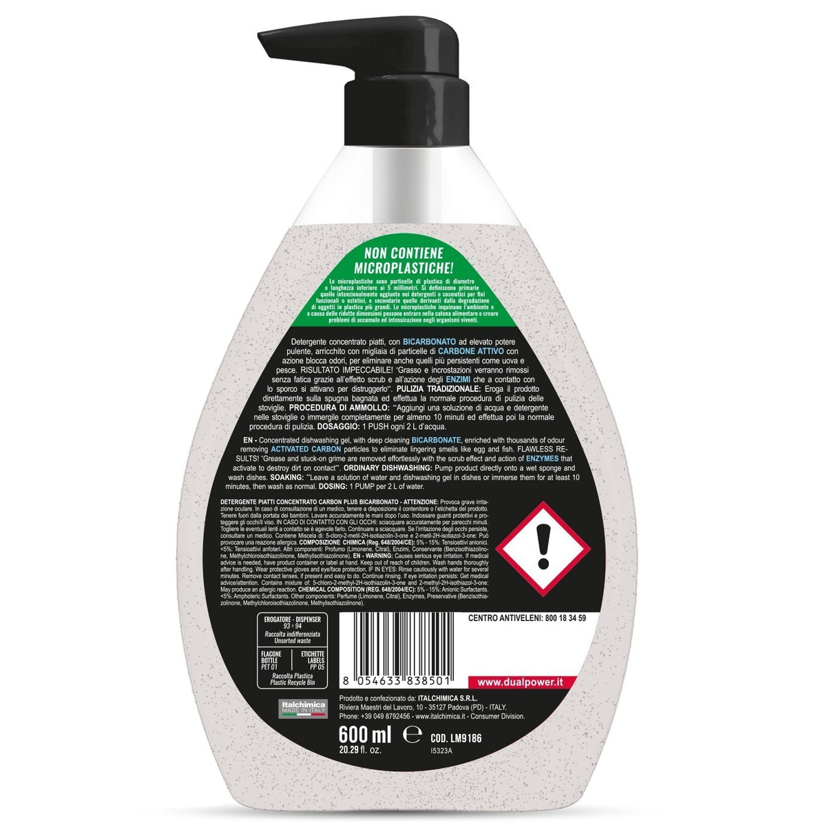 Detergent de vase, Dual Power Carbon Plus Bicarbonato, 600ml