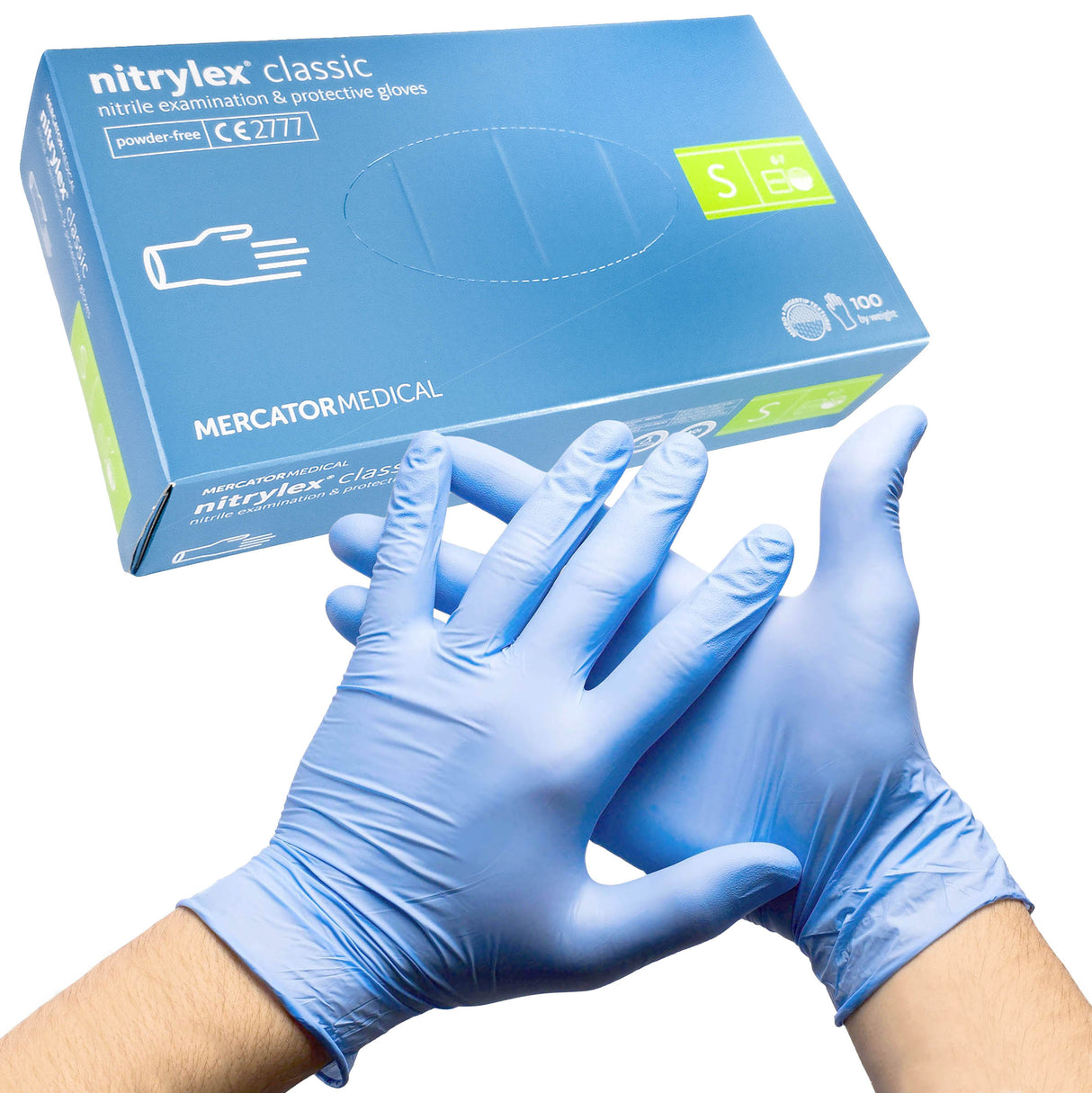 Manusi nitril albastre, nepudrate, NITRYLEX S, medicale, pentru examinare, de unica folosinta, (100buc/set)