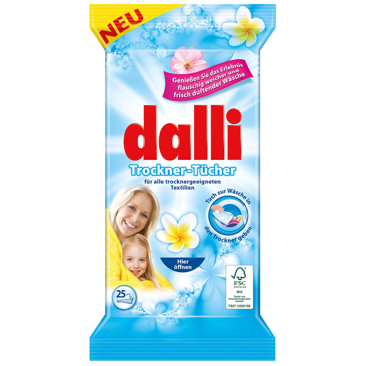 Servetele umede impregnate cu balsam, cu parfum persistent, pentru uscatorul de rufe, marca DALLI
