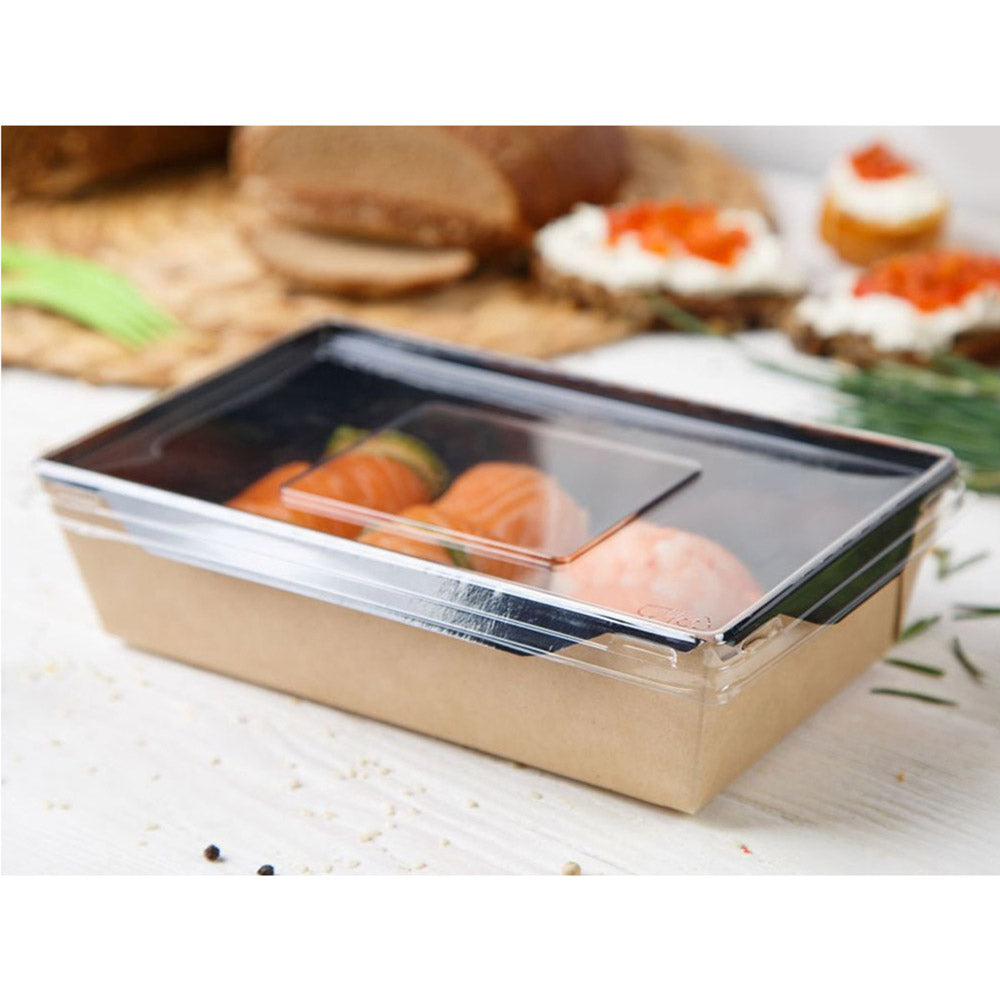 Cutie pentru salata, din carton, negru in interior si capac din plastic, transparent, 350ml